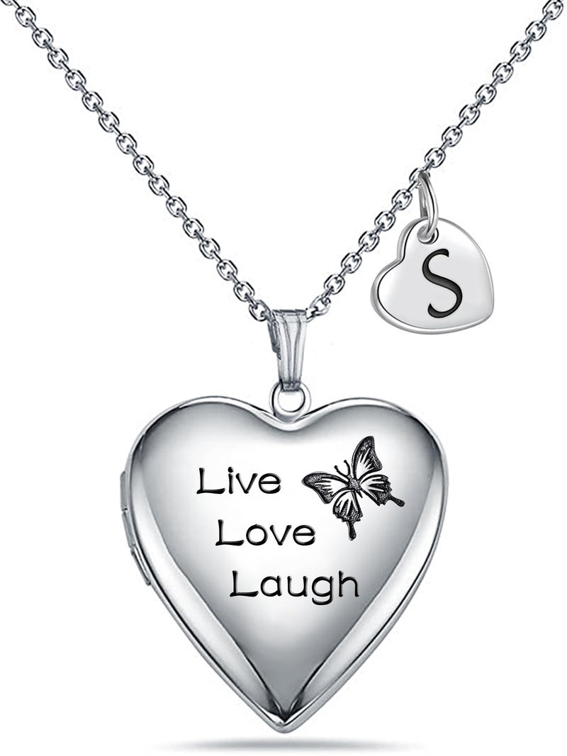 MUERDOU Locket Necklace that Holds Pictures Initial Alphabet Letter Heart Shaped Photo Memory Locket Pendant Necklace (S) - Image 1